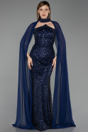 Abendkleid Lang Perlenbesetzt Marineblau ABU6236