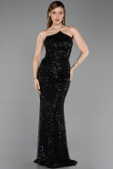 Abendkleid Lang Perlenbesetzt Schwarz ABU6236