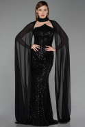 Abendkleid Lang Perlenbesetzt Schwarz ABU6236