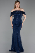 Abendkleid Lang Schuppig Marineblau ABU6237