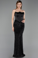 Abendkleid Lang Perlenbesetzt Schwarz ABU6238