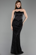 Abendkleid Lang Perlenbesetzt Schwarz ABU6238