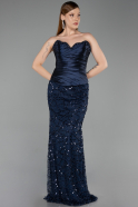 Abendkleid Lang Schuppig Marineblau ABU6242