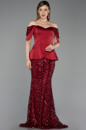 Abendkleid Lang Schuppig Weinrot ABU6243
