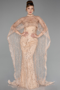 Abendkleid Lang Perlenbesetzt Gold ABU6220