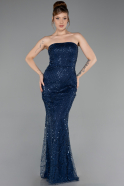 Abendkleid Lang Perlenbesetzt Marineblau ABU6220