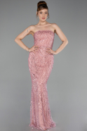 Abendkleid Lang Perlenbesetzt Puder ABU6220