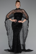 Abendkleid Lang Perlenbesetzt Schwarz ABU6220