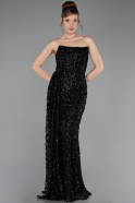 Abendkleid Lang Schuppig Schwarz ABU6224