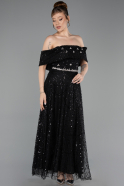 Partykleid Midi Perlenbesetzt Schwarz ABK2639