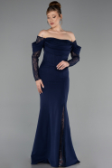 Abendkleid im Meerjungfrau-Stil Lang Marineblau ABU6235