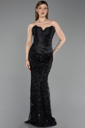 Abendkleid Lang Schuppig Schwarz ABU6242