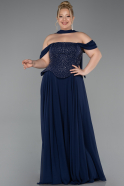 Bekleidung in Großen Größen Lang Chiffon Marineblau ABU6247