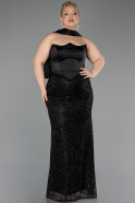 Abendkleid in Übergröße Lang Perlenbesetzt Schwarz ABU6258