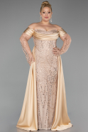 Gold Abendkleid İn Übergröße Perlenbesetzt Lang ABU6093