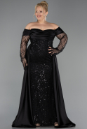 Abendkleid in Übergröße Lang Perlenbesetzt Schwarz ABU6093