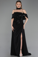 Abendgarderobe in Großen Größen Lang Chiffon Schwarz ABU6274