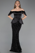 Abendkleid Lang Schuppig Schwarz ABU6254