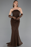 Abendkleid im Meerjungfrau-Stil Lang Spitze Braun ABU6256