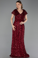 Abendkleid in Übergröße Lang Schuppig Weinrot ABU6282