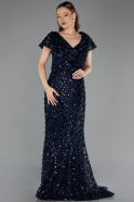 Abendkleid in Übergröße Lang Schuppig Marineblau ABU6282