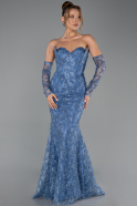 Abendkleid Lang Guipure Spitze Indigo ABU6159