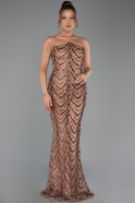 Abendkleid Lang Schuppig Kupfer ABU6298