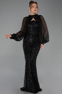 Abendkleid Lang Schuppig Schwarz ABU6298