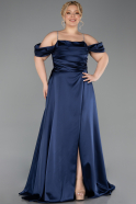 Abendkleid in Übergröße Lang Satin Marineblau ABU6307