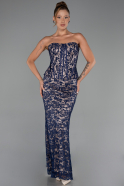 Abendkleid Lang Spitze Marineblau ABU6303