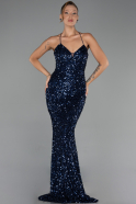 Abendkleid Lang Schuppig Marineblau ABU6321