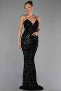 Abendkleid Lang Schuppig Schwarz ABU6321
