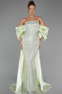 Minzgrün Abendkleid Perlenbesetzt Lang ABU5169