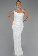 Abendkleid Lang Schuppig Weiß ABU6308