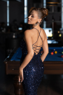Abendkleid Lang Schuppig Marineblau ABU6321