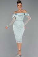 Abendkleid Midi Perlenbesetzt Minzgrün ABK2663