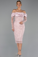 Abendkleid Midi Perlenbesetzt Puder ABK2663