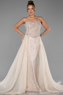 Abendkleid Lang Perlenbesetzt Beige ABU5730