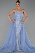 Abendkleid Lang Perlenbesetzt Eisblau ABU5730