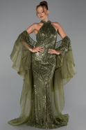 Standesamtkleid Lang Perlenbesetzt Khaki ABU6348