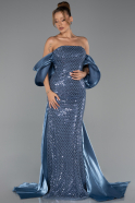 Abendkleid Lang Perlenbesetzt Indigo ABU5169