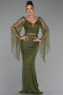 Abendkleid Lang Perlenbesetzt Khaki ABU6349