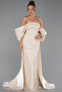 Abendkleid Lang Perlenbesetzt Beige ABU6351