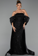 Abendkleid Lang Perlenbesetzt Schwarz ABU6351