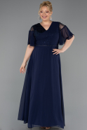 Abendgarderobe in Großen Größen Lang Chiffon Marineblau ABU6340