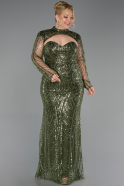 Abendkleid in Übergröße Lang Perlenbesetzt Khaki ABU6357