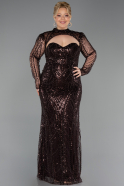 Abendkleid in Übergröße Lang Perlenbesetzt Braun ABU6357