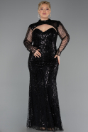 Abendkleid in Übergröße Lang Perlenbesetzt Schwarz ABU6357