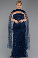Abendkleid in Übergröße Lang Perlenbesetzt Marineblau ABU6346