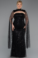 Abendkleid in Übergröße Lang Perlenbesetzt Schwarz ABU6346